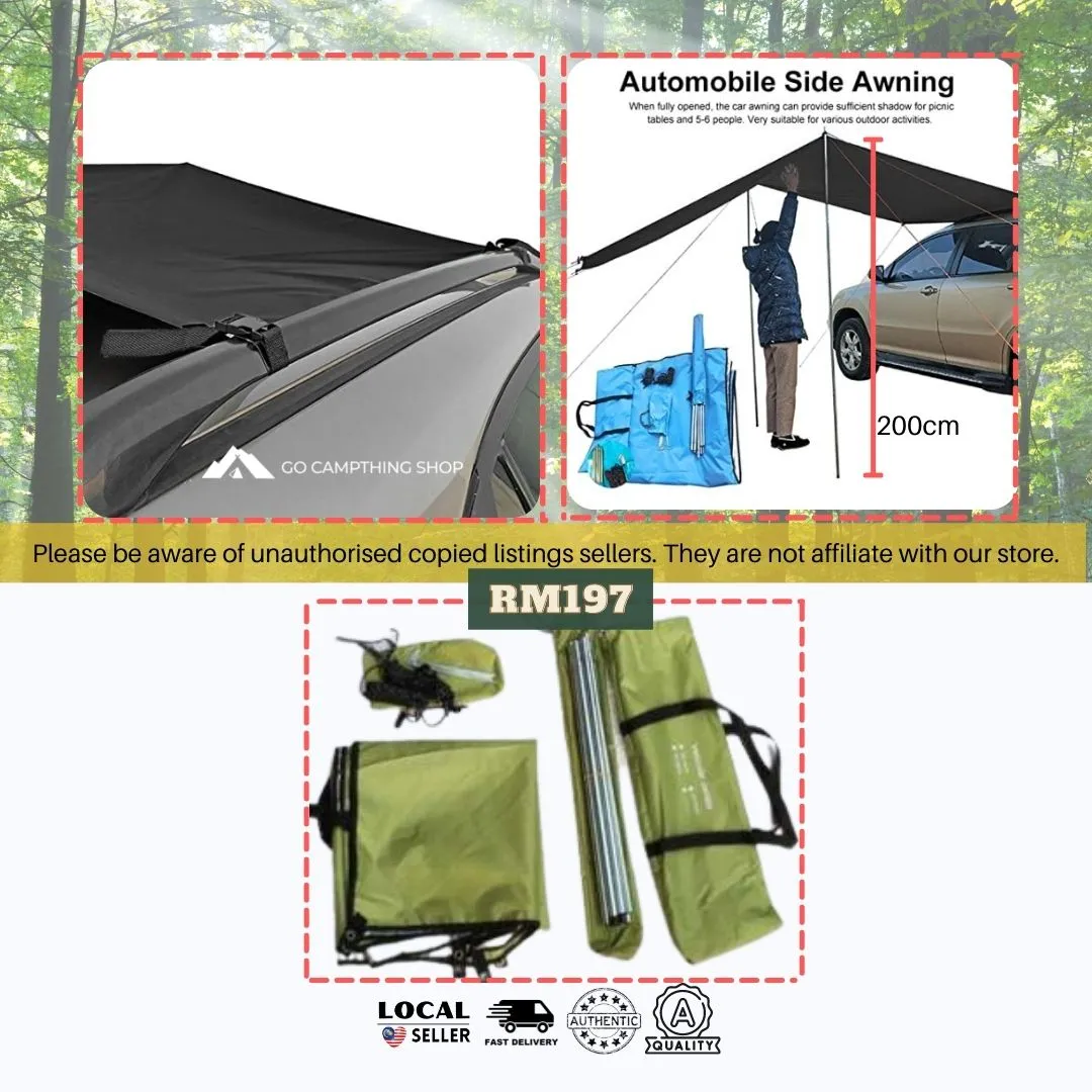 Outdoor Camping Car Side Tarp Sunshade Curtain Easy to set up 3-4 People Large 440x200cm Army Green Color