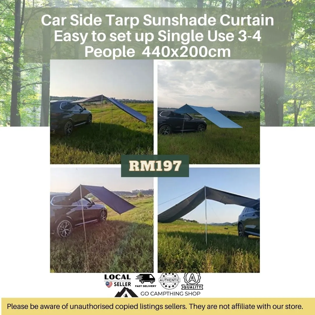 Outdoor Camping Car Side Tarp Sunshade Curtain Easy to set up 3-4 People Large 440x200cm Army Green Color