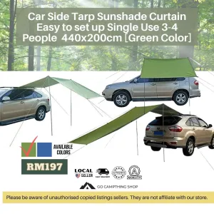 Outdoor Camping Car Side Tarp Sunshade Curtain Easy to set up 3-4 People Large 440x200cm Army Green Color
