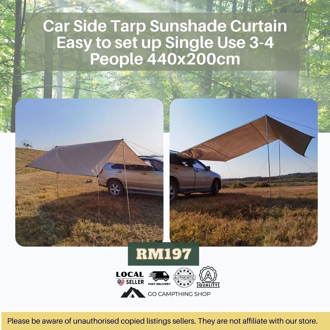 Outdoor Camping Car Side Tarp Sunshade Curtain Easy to set up 3-4 People Large 440x200cm Army Green Color
