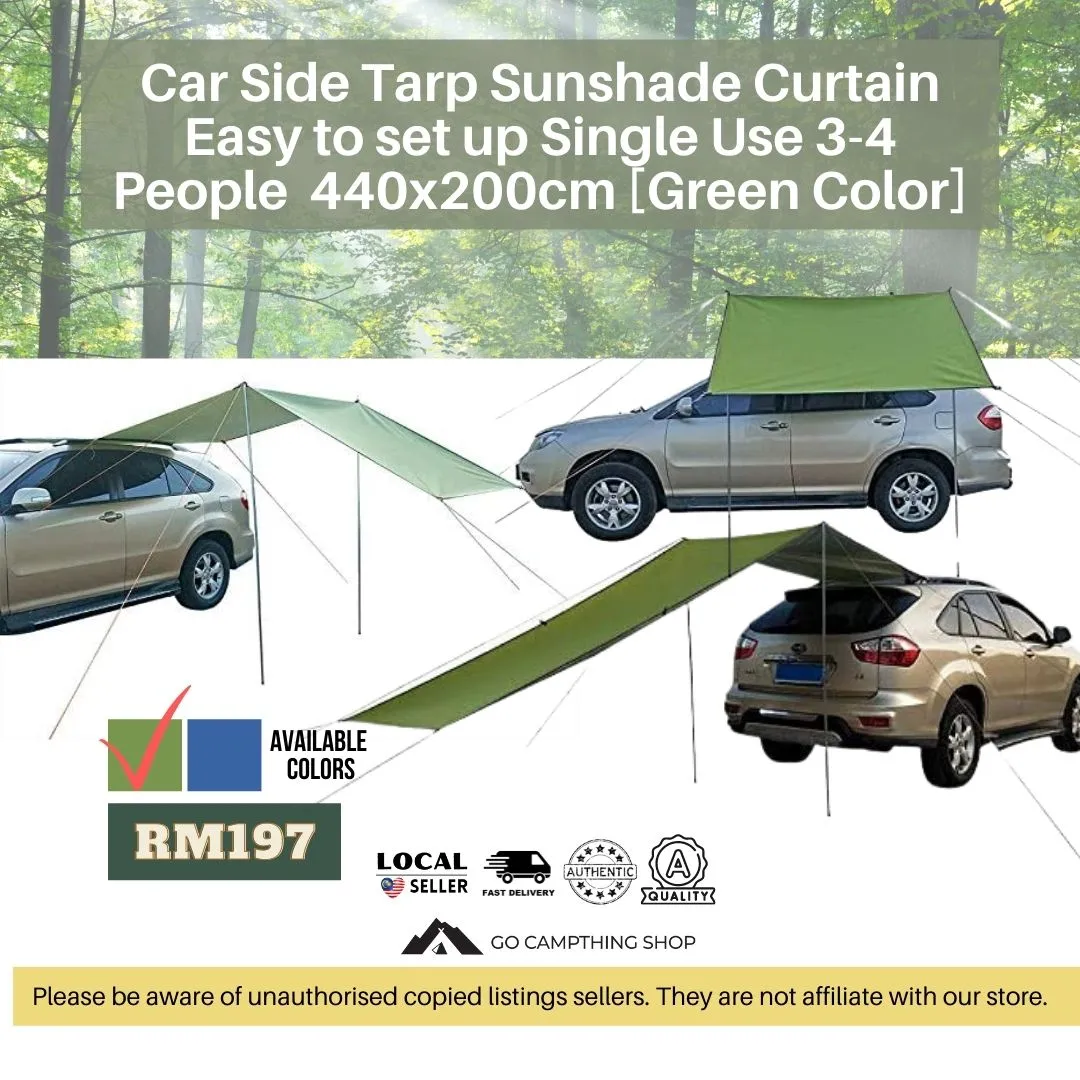 Outdoor Camping Car Side Tarp Sunshade Curtain Easy to set up 3-4 People Large 440x200cm Army Green Color