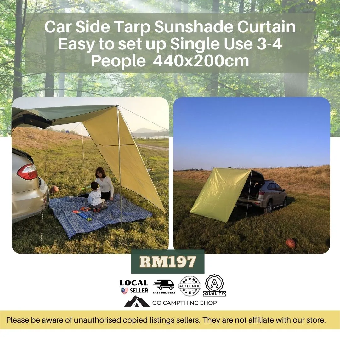Outdoor Camping Car Side Tarp Sunshade Curtain Easy to set up 3-4 People Large 440x200cm Army Green Color
