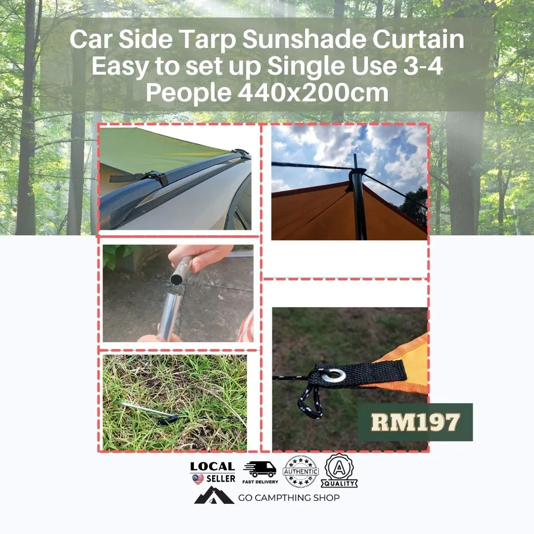 Outdoor Camping Car Side Tarp Sunshade Curtain Easy to set up 3-4 People Large 440x200cm Army Green Color