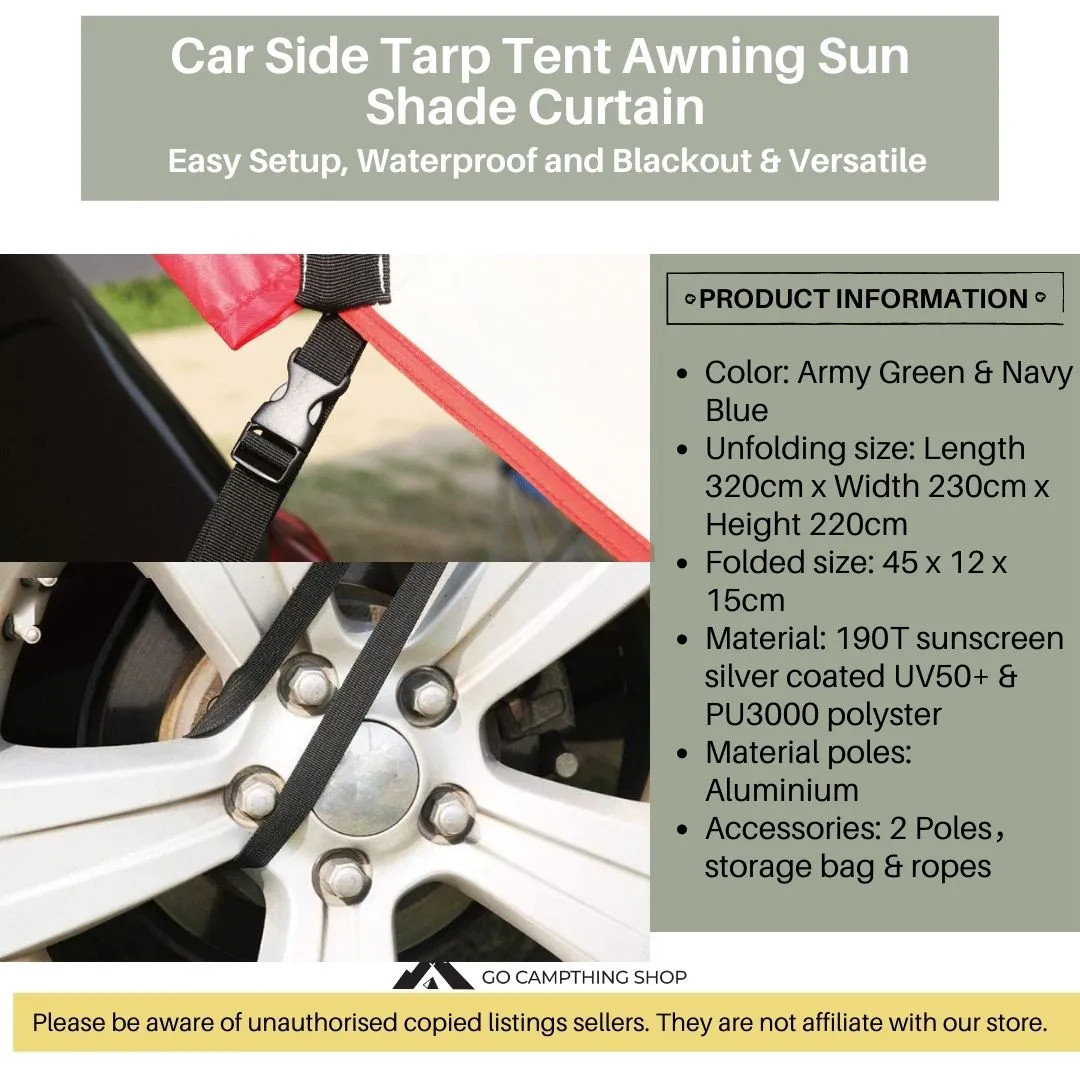 Outdoor Camping Car Side Tarp Tent Awning Sun Shade Waterproof Curtain UV Protection Army Green Color 320*230*220cm