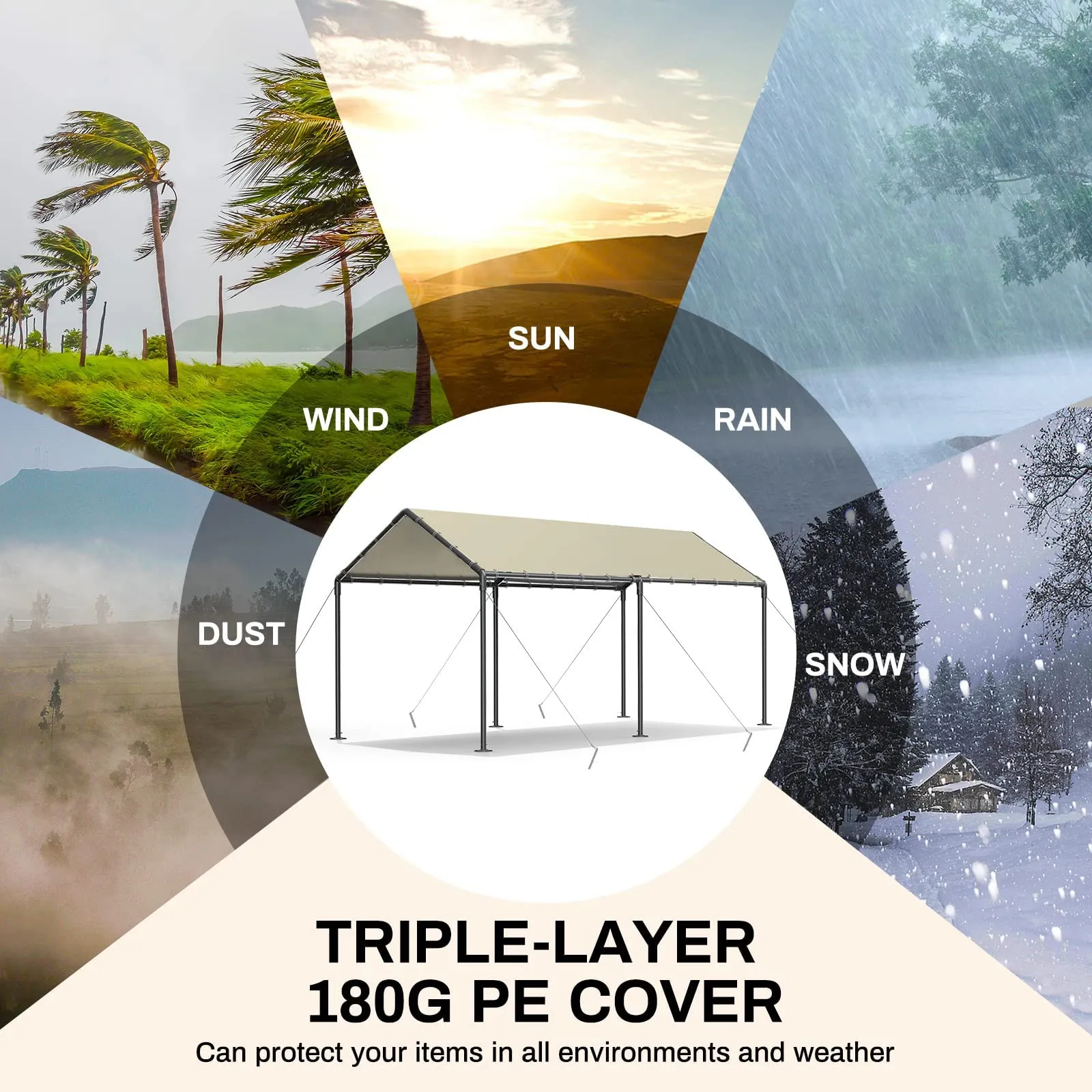 Outdoor Carport 10x20ft Heavy Duty Car Tent, Portable Garage Canopy Storage Shed, Car Shelter, All-Season Tarp Tent for Car, Party (Bg)