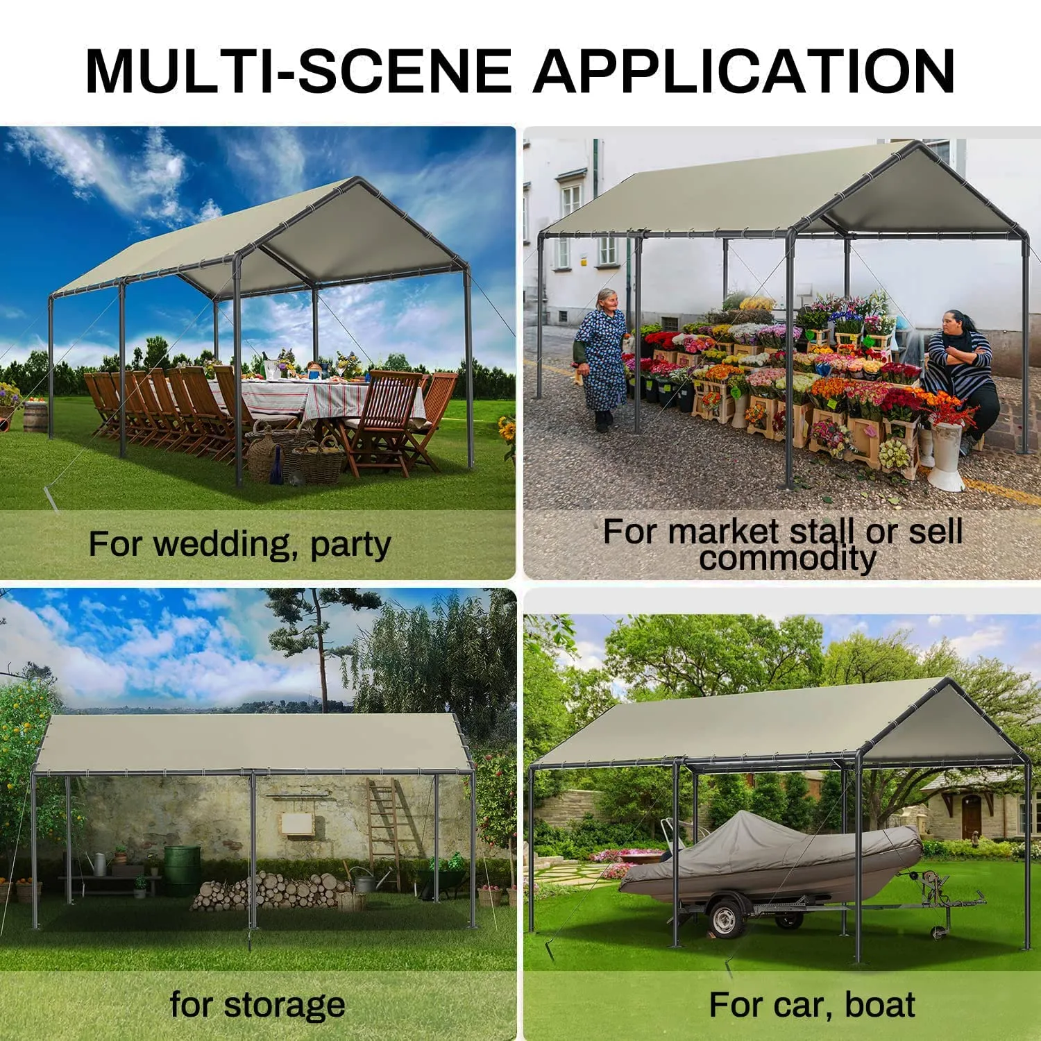 Outdoor Carport 10x20ft Heavy Duty Car Tent, Portable Garage Canopy Storage Shed, Car Shelter, All-Season Tarp Tent for Car, Party (Bg)