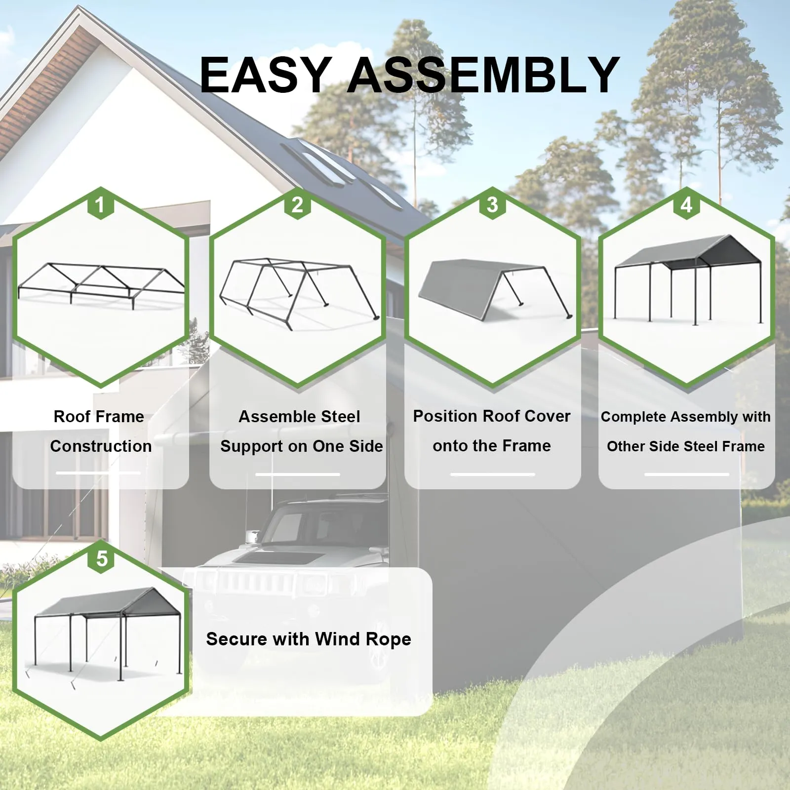 Outdoor Carport 10x20ft Heavy Duty Car Tent, Portable Garage Canopy Storage Shed, Car Shelter, All-Season Tarp Tent for Car, Party (Bg)