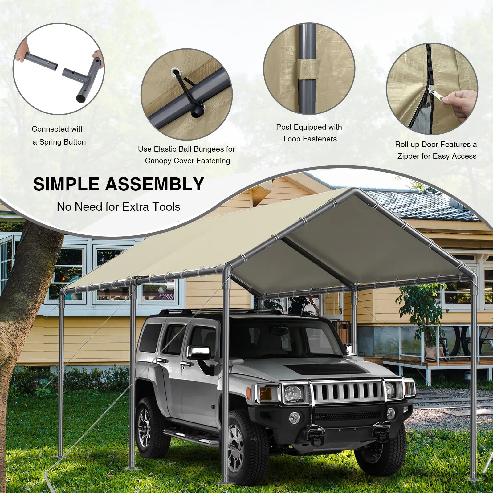 Outdoor Carport 10x20ft Heavy Duty Car Tent, Portable Garage Canopy Storage Shed, Car Shelter, All-Season Tarp Tent for Car, Party (Bg)