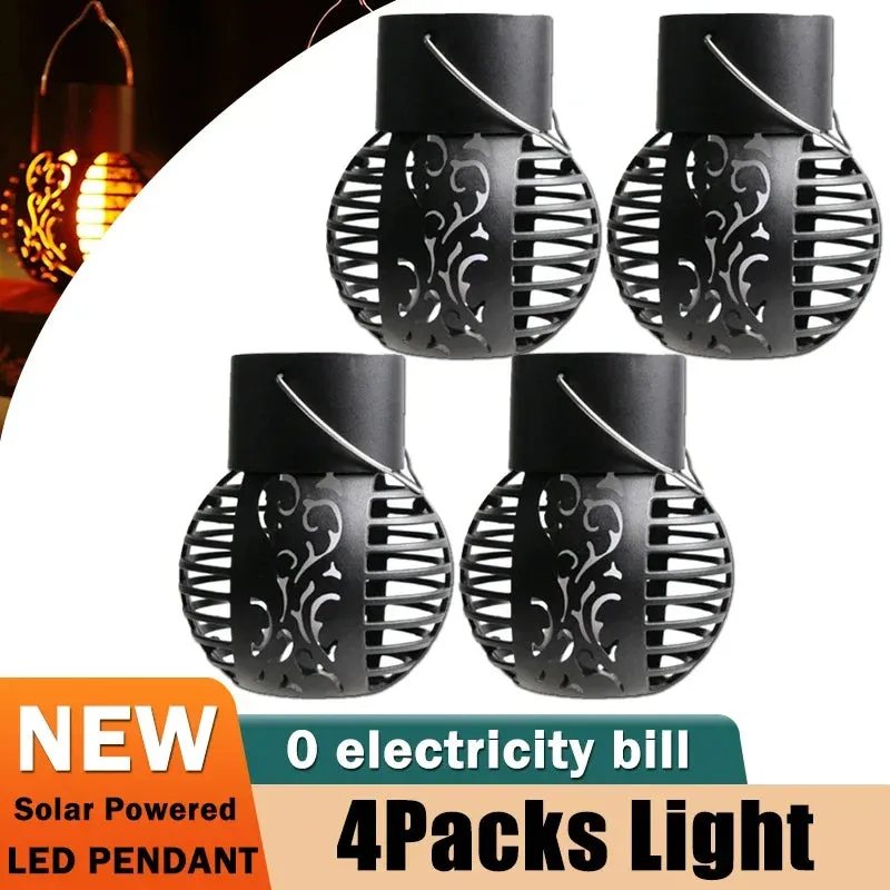Outdoor Solar Lights Retro Lantern – Solar Flame Hanging Lamp for Garden & Yard Decor