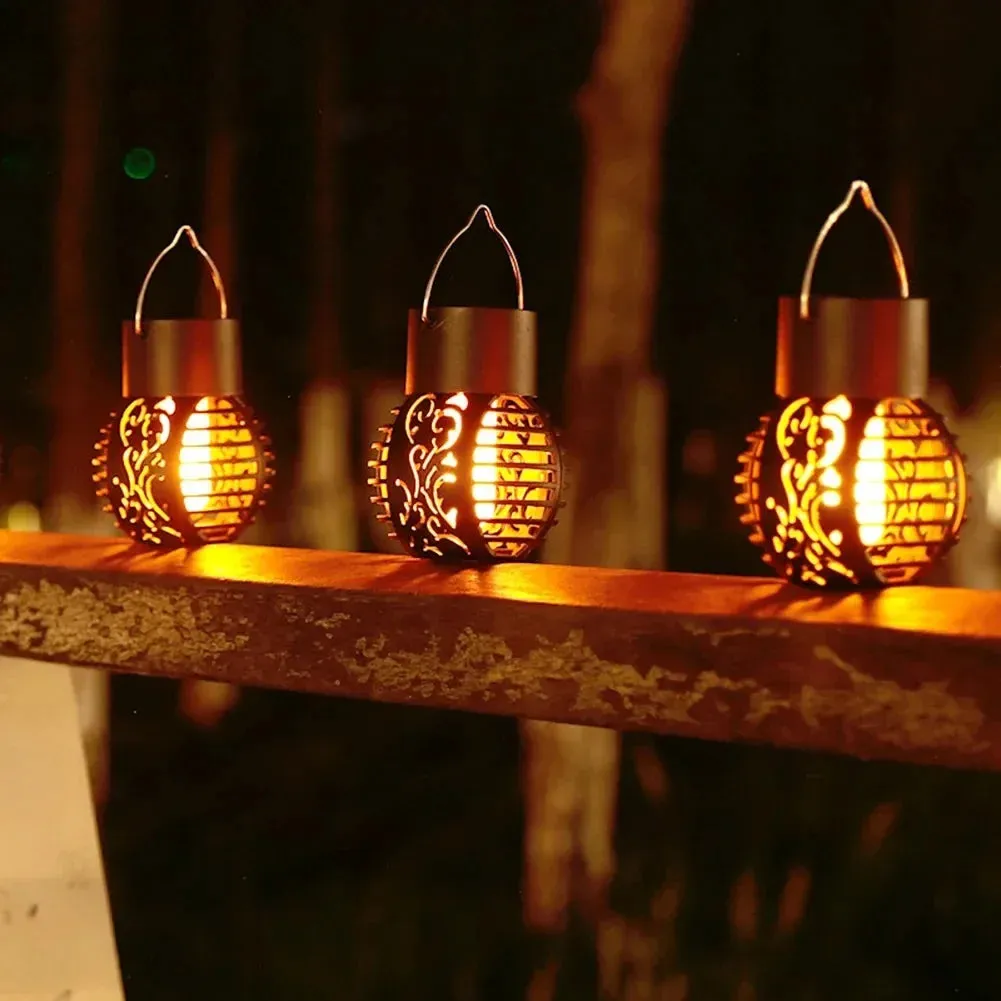 Outdoor Solar Lights Retro Lantern – Solar Flame Hanging Lamp for Garden & Yard Decor
