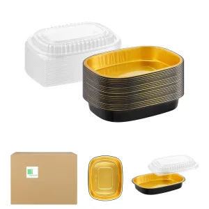 Oval Aluminum Foil Pans with Snap-On Lids (20 Packs) | 2X Thicker Heavy Duty Reusable Container 50oz for Take-Out (Black)