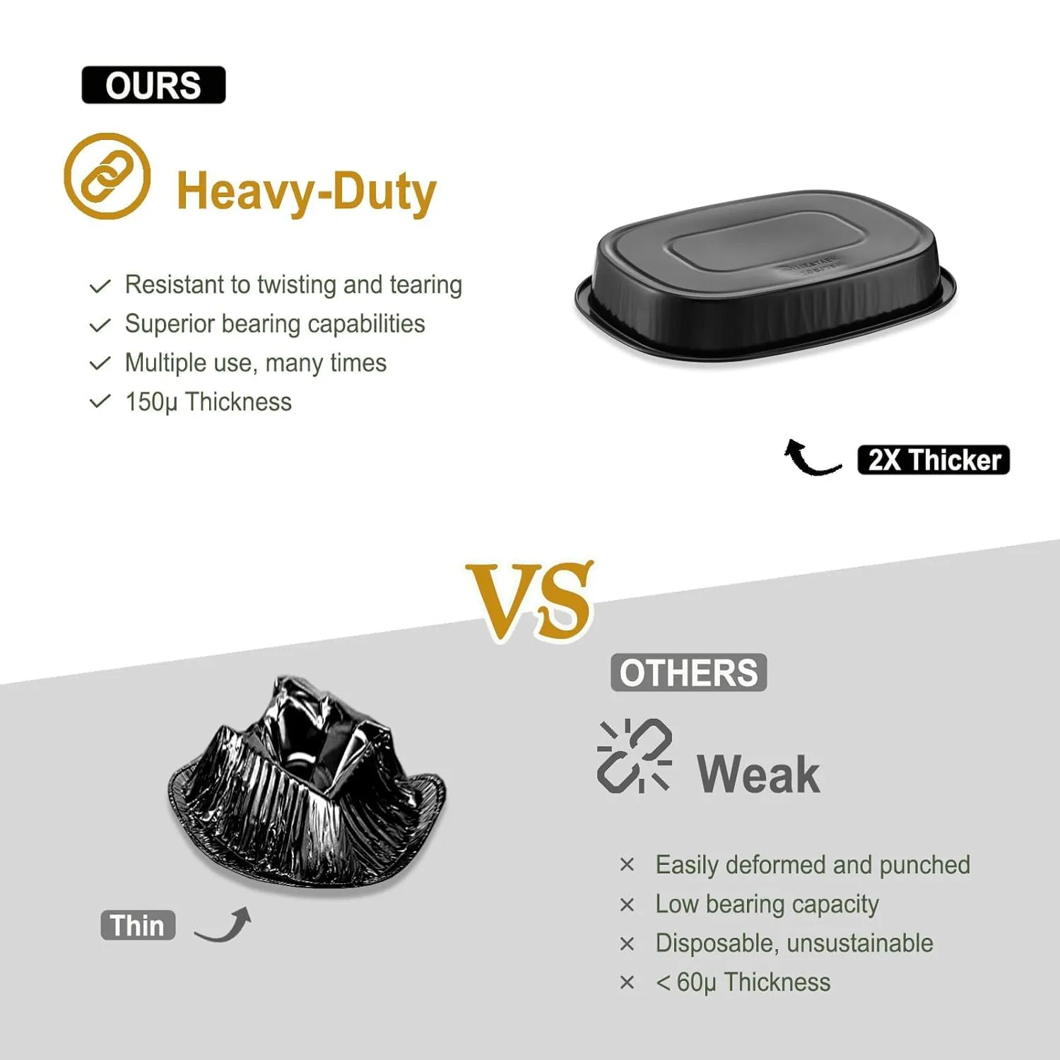 Oval Aluminum Foil Pans with Snap-On Lids (20 Packs) | 2X Thicker Heavy Duty Reusable Container 50oz for Take-Out (Black)