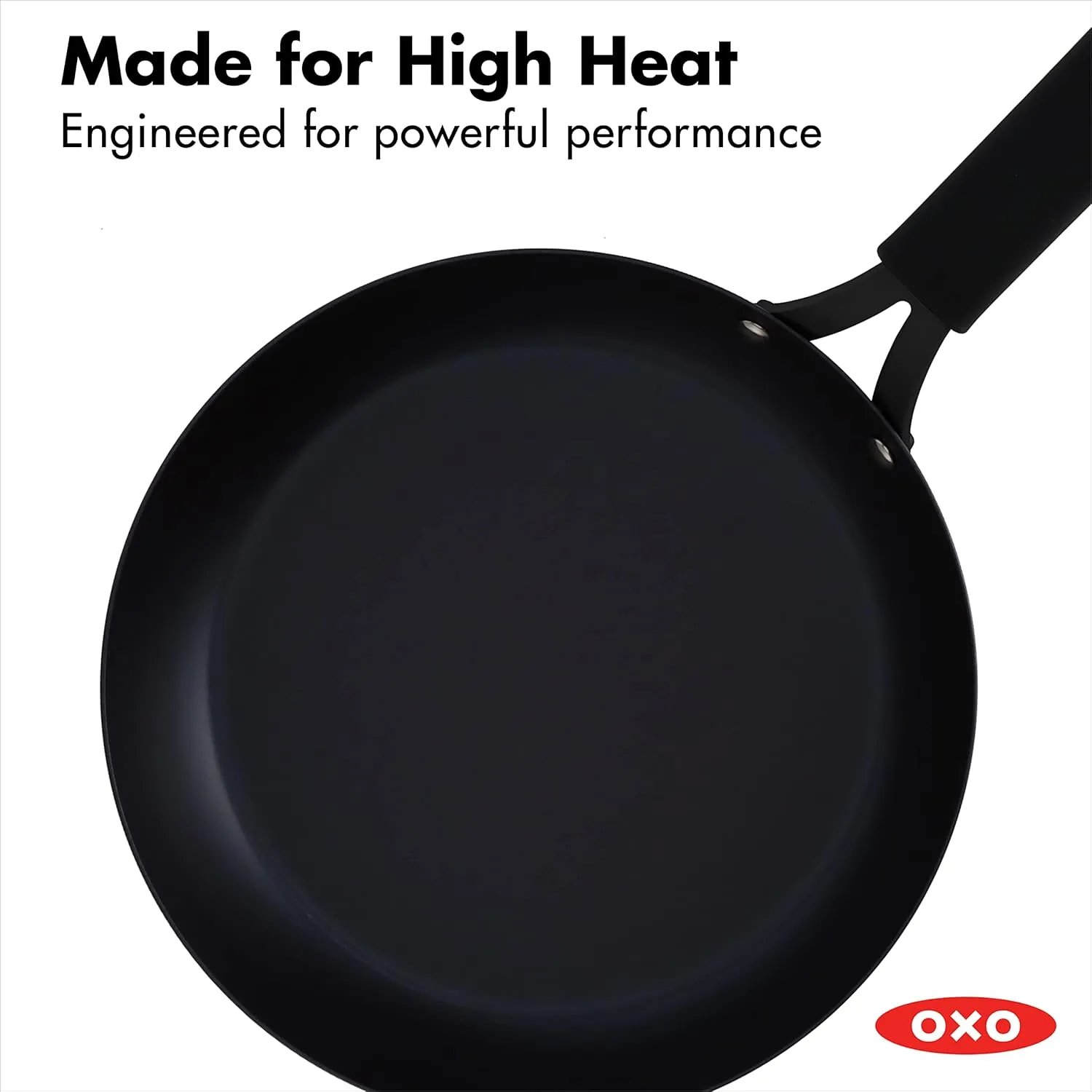 OXO Obsidian Pre-Seasoned Carbon Steel, 10" Frying Pan Skillet with Removable Silicone Handle Holder, Induction, Oven Safe, Black