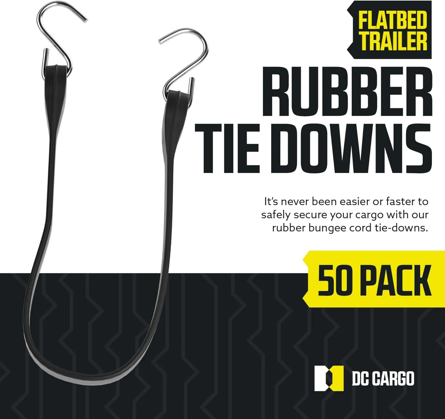 Pack of 50 Tarp Straps for Flatbed Trailers, 21" Long Natural Rubber Bungee Cord Tie-Downs Ideal for Securing Tarps, Canvases, Cargo in Cold Climates | Tie-Downs w/ Metal S-Hooks
