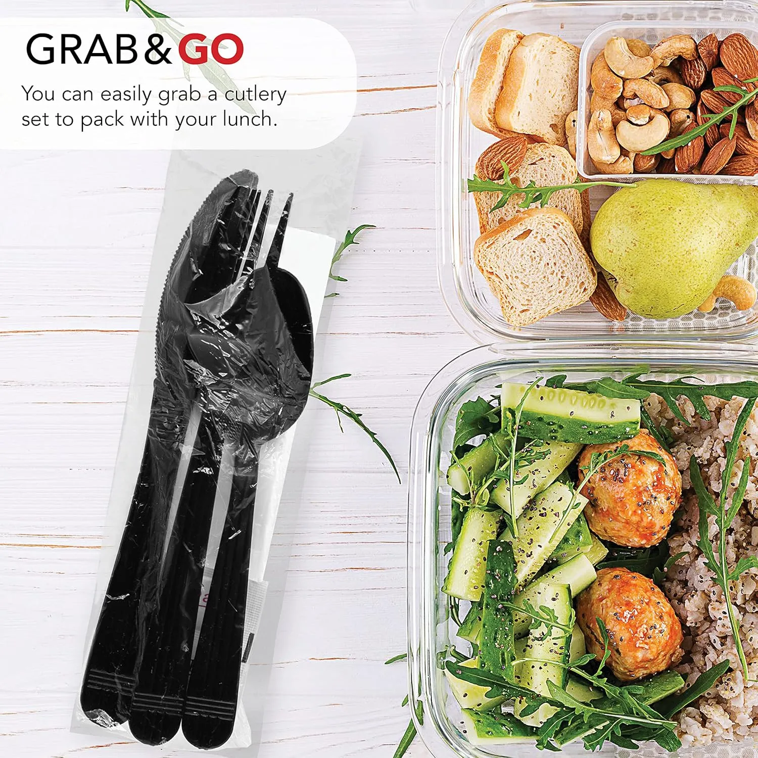 Party Essentials Individually Wrapped Plastic Cutlery Packets/Heavy Duty Silverware Kits, Fork/Spoon/Knife/Napkin/Salt/Pepper, 50 Utensils Sets, Black