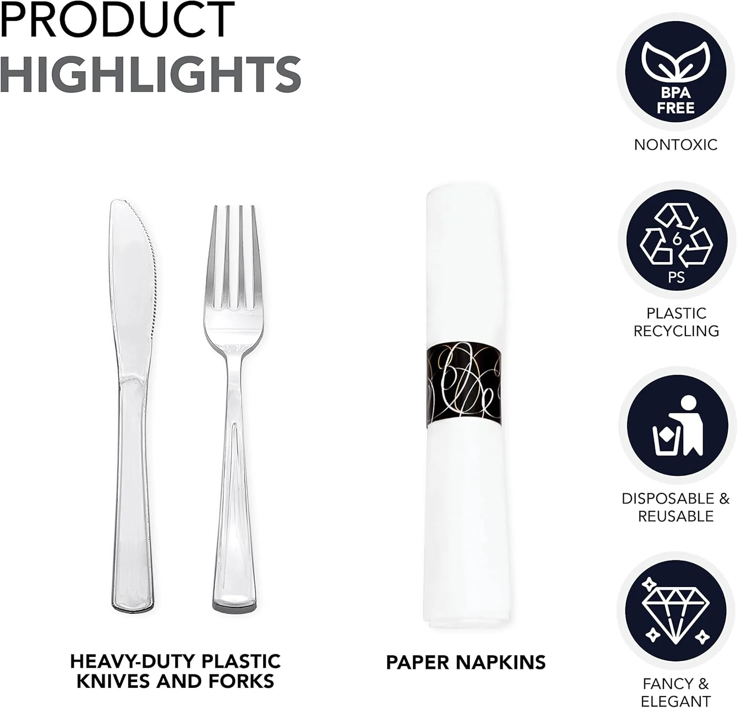 Party Essentials Party Supplies Wrapped Silverware Set Disposable, Pre Rolled Napkin and Cutlery, Forks/Knives Silver, 50 Units
