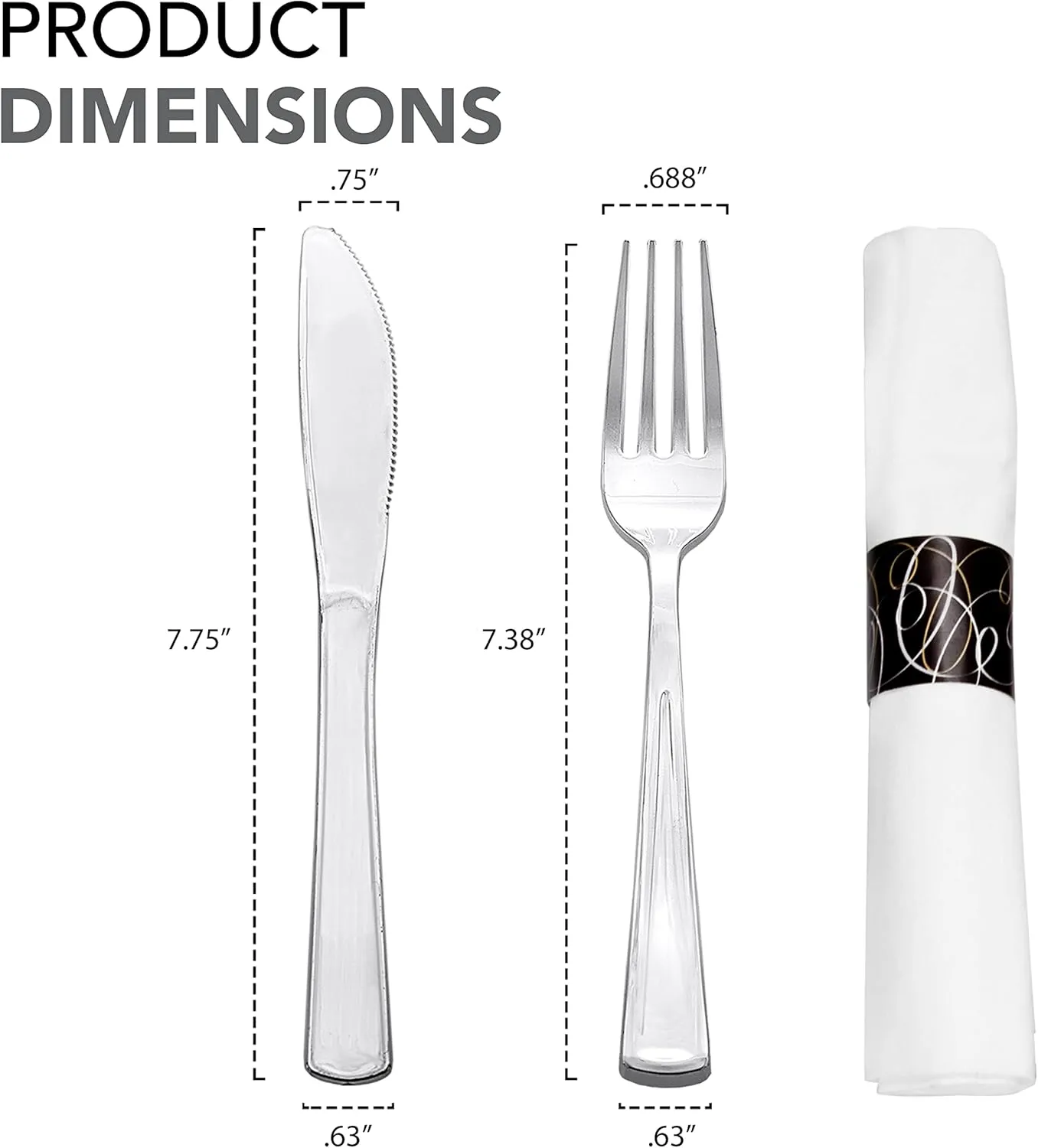 Party Essentials Party Supplies Wrapped Silverware Set Disposable, Pre Rolled Napkin and Cutlery, Forks/Knives Silver, 50 Units