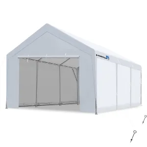PEAKTOP OUTDOOR 12x20 ft Heavy Duty Carport with Removable Sidewalls, Portable Car Canopy, Garage Tent, Boat Shelter with Reinforced Triangular Beams, White