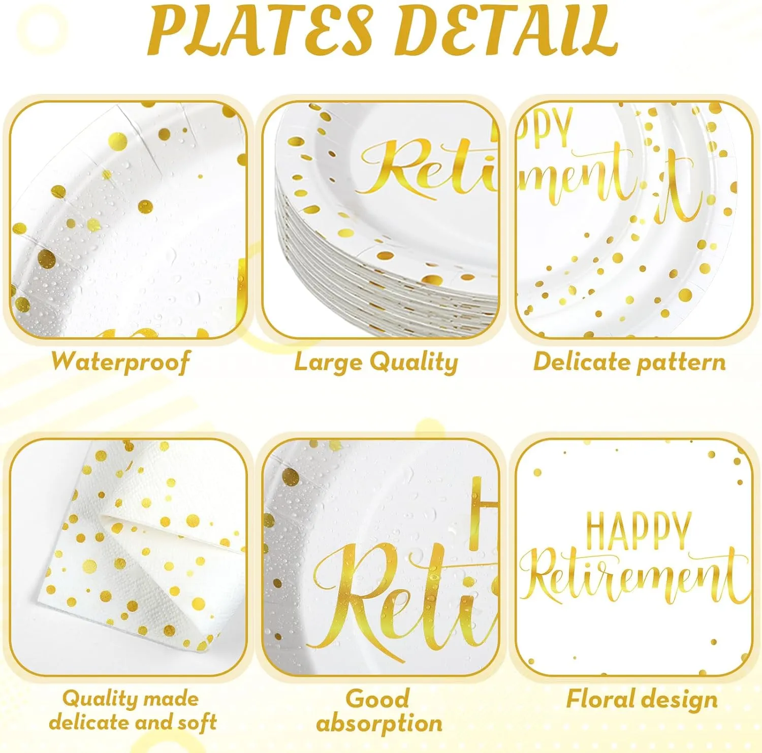 Pickmesh 192 Pcs Retirement Party Decorations Happy Retirement Paper Plates and Napkins Set with Cups and Knife Fork Spoon,Farewell Party Disposable Tableware for 24 Guest Women Men(White)