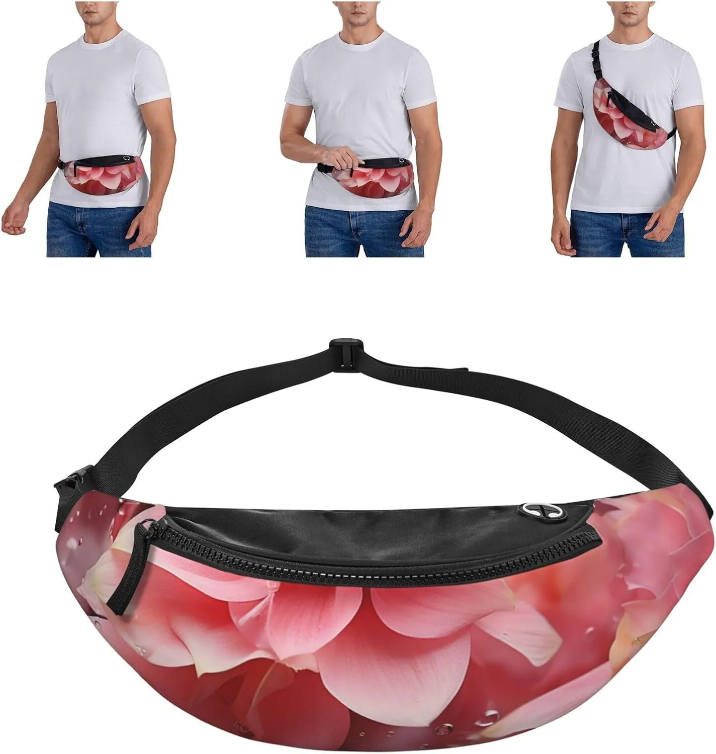 Pink Petals Fanny Pack for Man Women Waist Bag Adjustable Belt Casual Chest Bag Bum Bags for Travel Sports Running Hiking Waist Packs