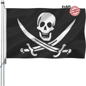 Pirate Jolly Roger Flag 4x6 Outdoor Double Sided- Heavy Duty Beach Decor Jack Rackham Skull Bones with Cross Knife Flags with 2 Brass Grommets 4 Rows Stitched