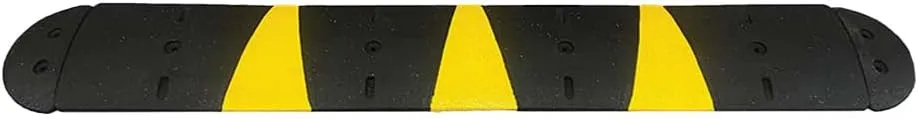 Plasticade 6' Speed Bump with Yellow Stripes with End Cap Set (No Hardware), UV-Protected Recycled Rubber with Dual Bottom Drainage Channels for Use in Parking Lots and Low-Speed Roadways