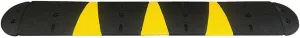 Plasticade 6' Speed Bump with Yellow Stripes with End Cap Set (No Hardware), UV-Protected Recycled Rubber with Dual Bottom Drainage Channels for Use in Parking Lots and Low-Speed Roadways