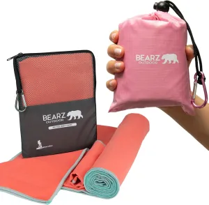 Pocket Blanket (Pink) and Quick Dry Towel Travel Towel bundle (Coral), Beach Blanket, Microfiber Towel, Camping Towel and Camping Tarp Picnic Blanket