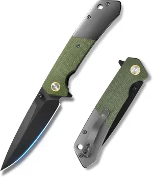 Pocket Knife For Men, Folding Pocket Knife With 3.77" Sandvik 14C28N Blade & Micarta Handle, Flipper Knife With 2-way Assisted Opening, EDC Knife With Deep Pocket Clip For Hunting, Camping