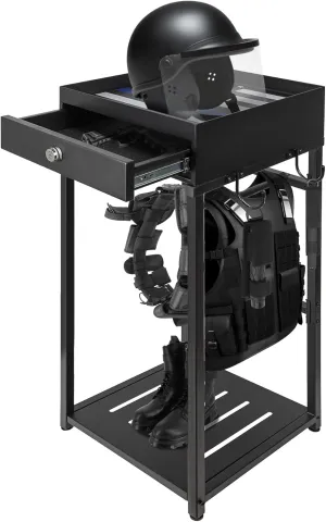 Police Gear Rack, Police Hanger with Hooks, Tactical Duty Gear Rack Decor with Thin Blue Line Flag, Black Body Armor Stand for Police Gift