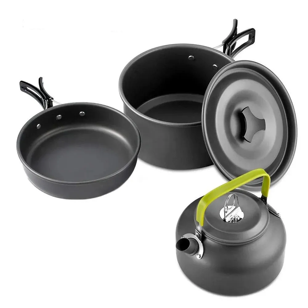 Portable Aluminum Nonstick Camping Cookware Set - Outdoor Tableware for Hiking, BBQ, and Picnics