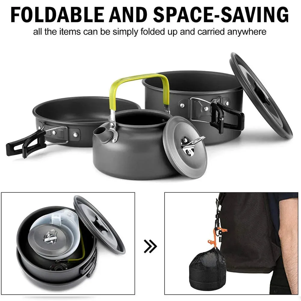 Portable Aluminum Nonstick Camping Cookware Set - Outdoor Tableware for Hiking, BBQ, and Picnics