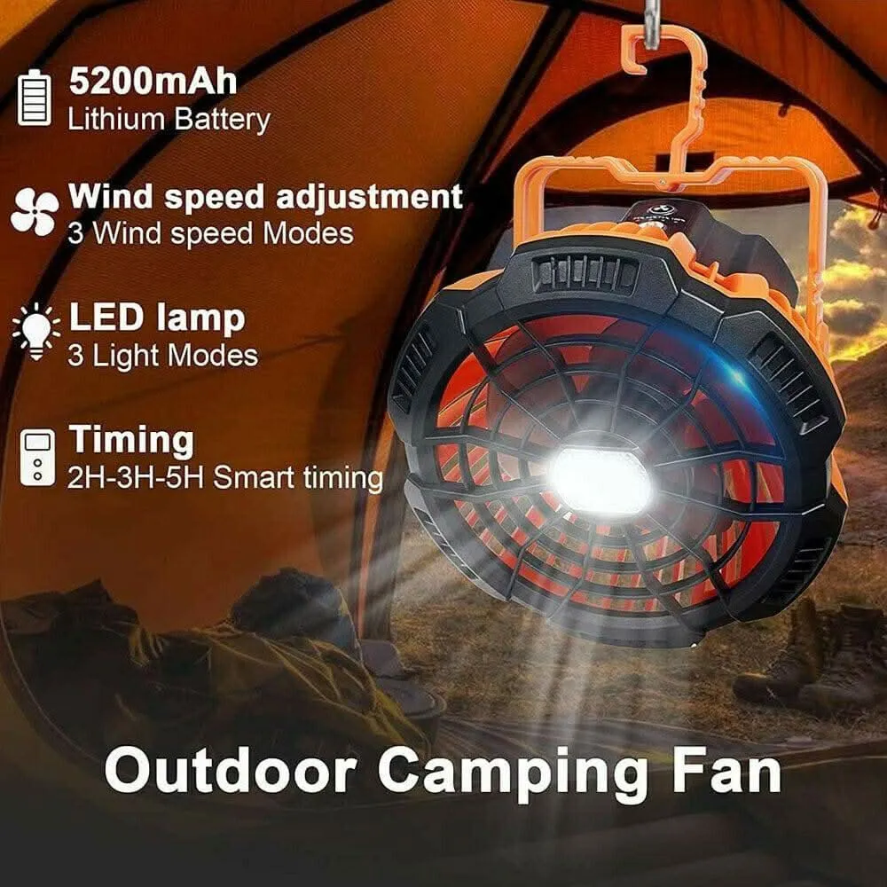 Portable Camping Fan LED Light Rechargeable Outdoor Tent Lantern w/ Hook Remote