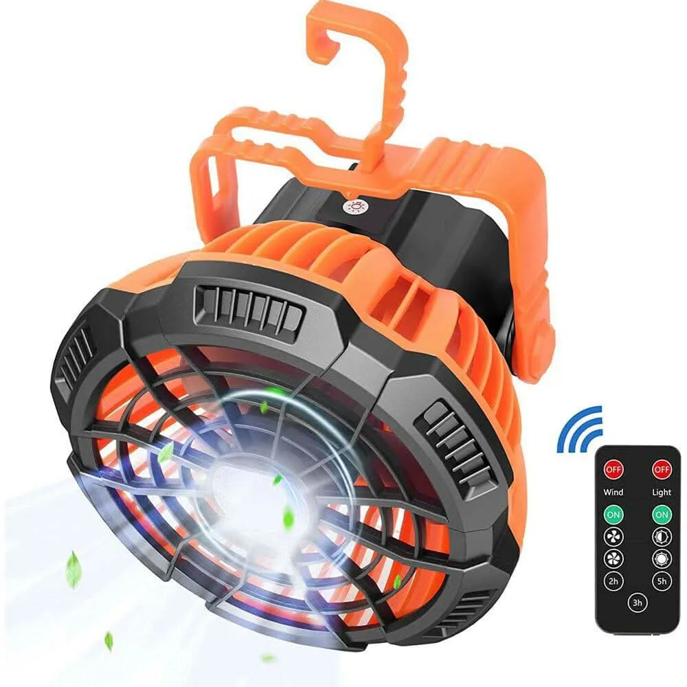 Portable Camping Fan LED Light Rechargeable Outdoor Tent Lantern w/ Hook Remote