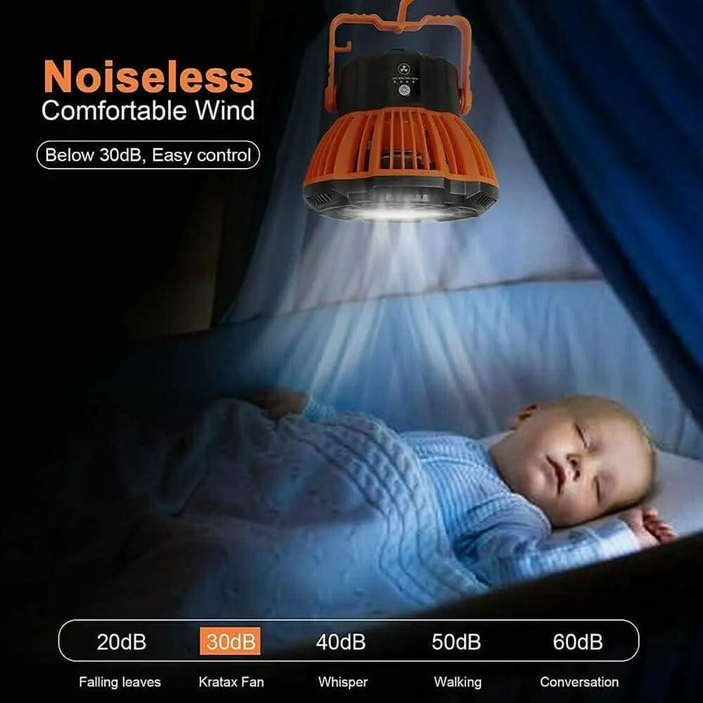 Portable Camping Fan LED Light Rechargeable Outdoor Tent Lantern w/ Hook Remote