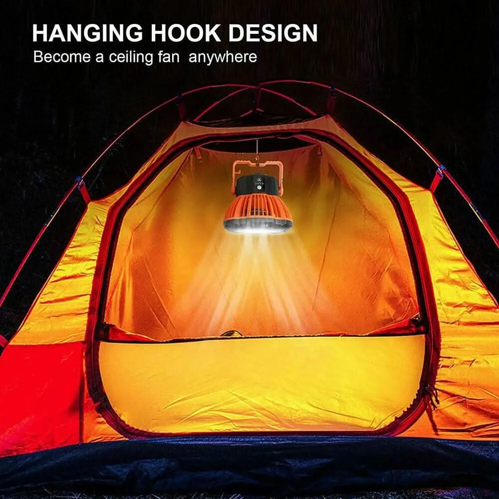 Portable Camping Fan LED Light Rechargeable Outdoor Tent Lantern w/ Hook Remote