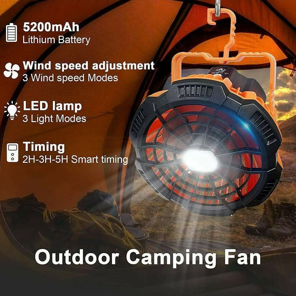 Portable Camping Fan LED Light Rechargeable Outdoor Tent Lantern w/ Hook Remote