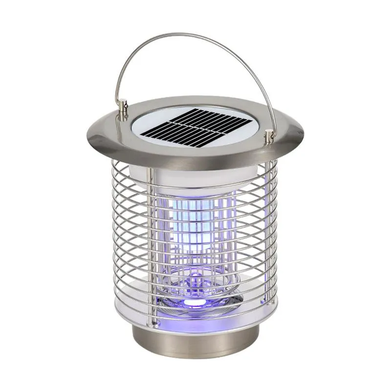 Portable Stainless Steel Solar UV Mosquito Zapper Lantern - Silver