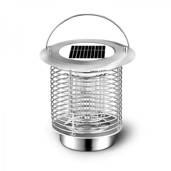Portable Stainless Steel Solar UV Mosquito Zapper Lantern - Silver