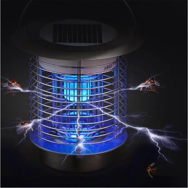 Portable Stainless Steel Solar UV Mosquito Zapper Lantern - Silver