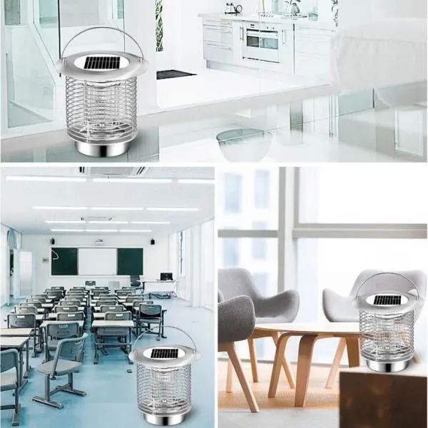 Portable Stainless Steel Solar UV Mosquito Zapper Lantern - Silver