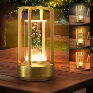 Portable Table Lamp for Outdoor Indoor: Cordless Rechargeable Desk Lamp with 3 Color Stepless Dimmable - Metal Battery Operated Small Lantern Light for Restaurant/Bedroom/Bar/Coffee Shop/Camping