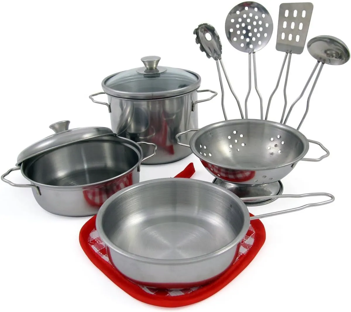 PowerTRC Real Steel Kid Pots and Pans Play Set for Toddlers| Pretend Kitchen Cooking Dress Up Mini Pots and Pans Toy Set for Ages 3 
