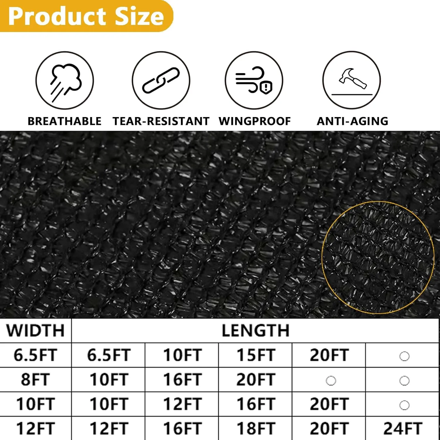 POYEE 90% 6.5ftx15ft Black Shade Cloth Taped Edge with Brass Grommets Garden Sun Shade UV Resistant Sunblock Shade Net for Outdoor Plants Vegetables Greenhouse