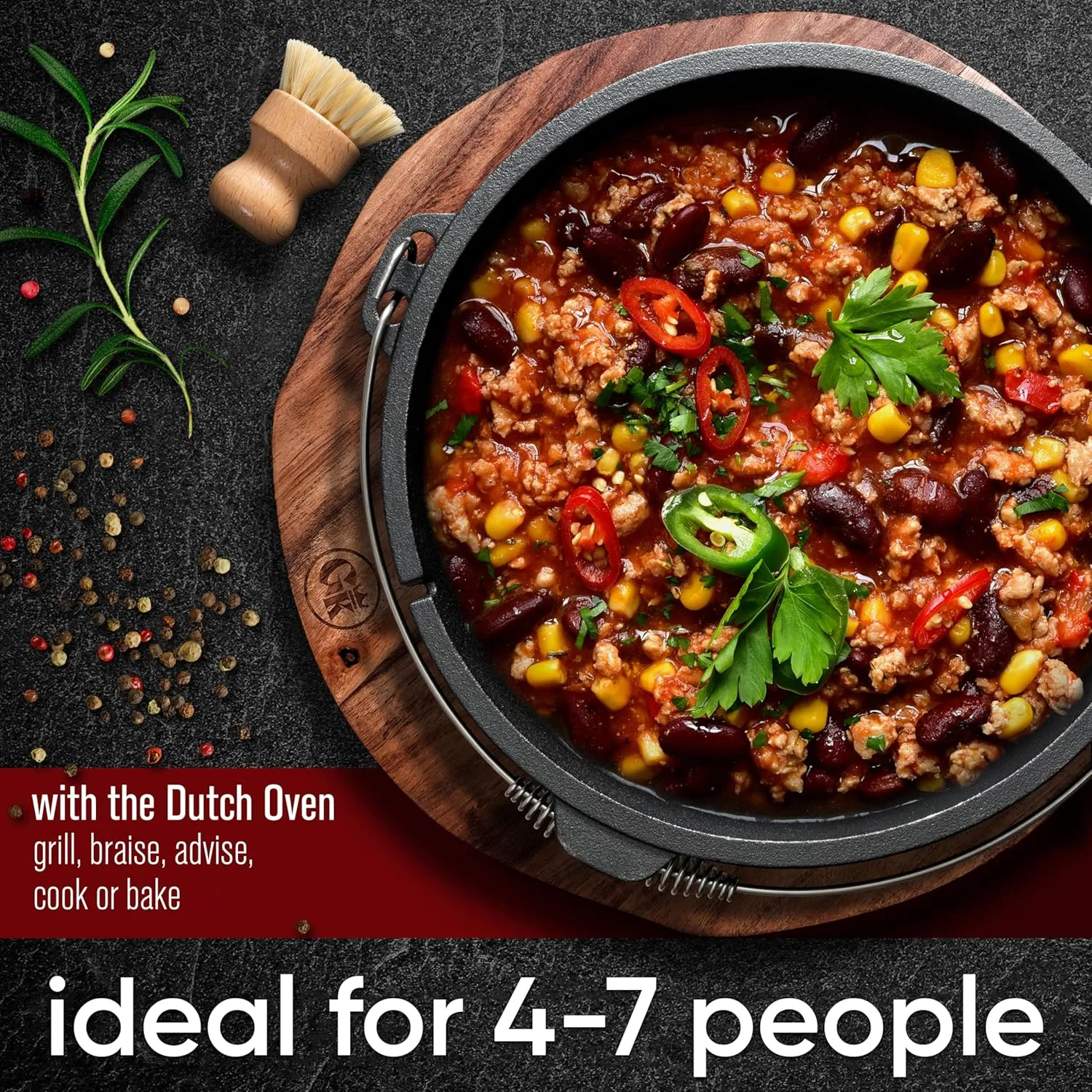 Pre-Seasoned Dutch Oven Set - 9 Quart Cast Iron Dutch Oven Pot with Lid, Fire Pot without Feet for Bread Baking & Cooking - Includes 2-in-1 Lid Lifter, Brush & Recipe Book [for 4-7 People]