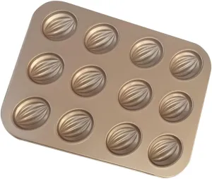 PRETYZOOM Madeleine Baking Pan, 12 Cavity Shell Shaped Baking Mold, Non-stick Madeline Bakeware for Oven Baking
