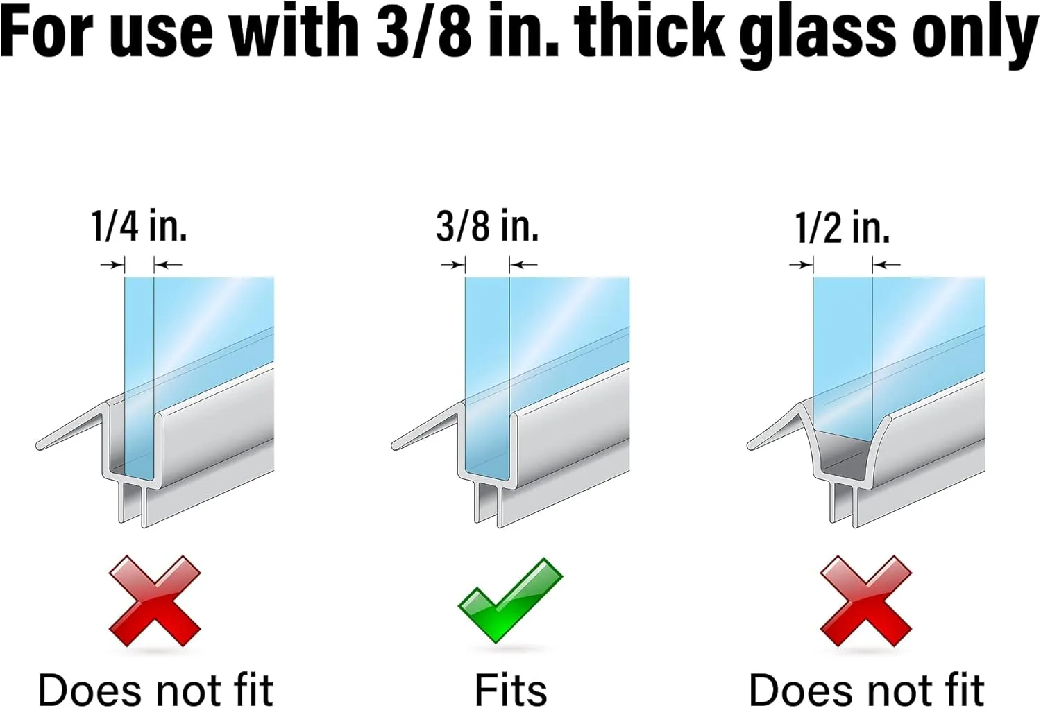 Prime-Line M 6258 Frameless Shower Door Bottom Seal for 3/8 In. Thick Glass Doors Stop Shower Leaks and Create a Water Barrier, 36 In., Clear Vinyl (Pack of 4)