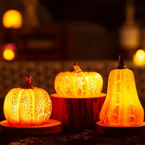 Pumpkin LED Candle Lamp, Halloween Lantern, Resin Lighted Pumpkin