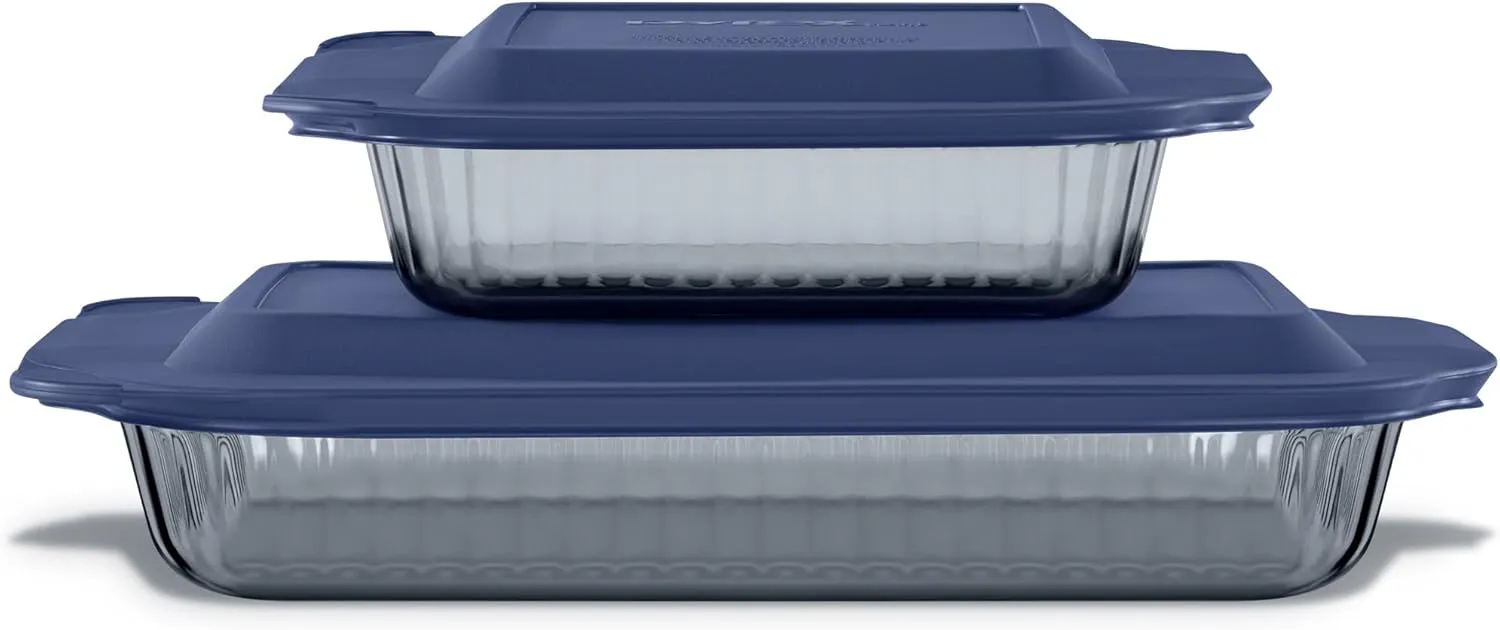 Pyrex Colors (2-Pack, Full Set) Tinted Glass Baking Dish with BPA-Free Lid, Oblong Bakeware Glass Pan For Casserole & Lasagna, Dishwasher, Freezer, Microwave and Pre-Heated Oven Safe, Smoke