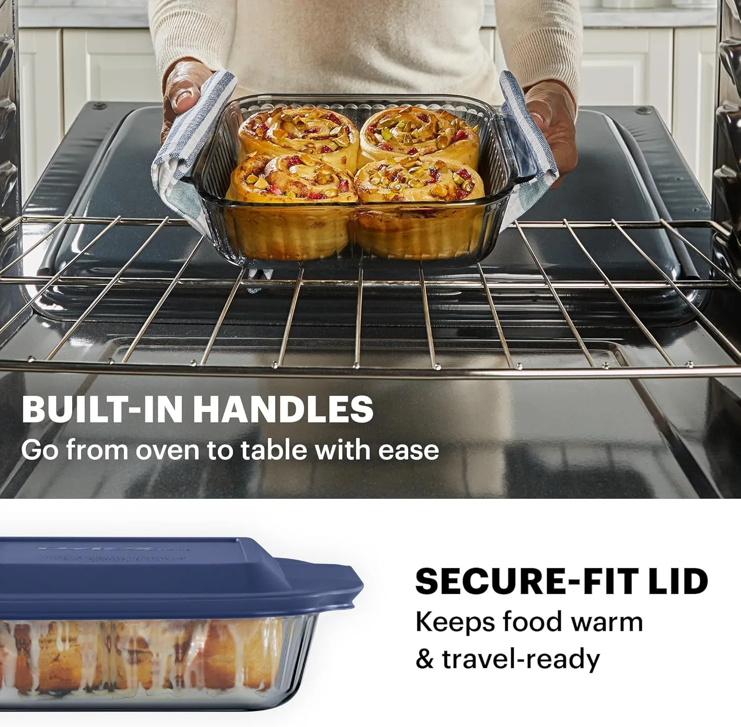 Pyrex Colors (8"x8") Tinted Glass Baking Dish with BPA-Free Lid, Oblong Bakeware Glass Pan For Casserole & Lasagna, Dishwasher, Freezer, Microwave and Pre-Heated Oven Safe, Smoke